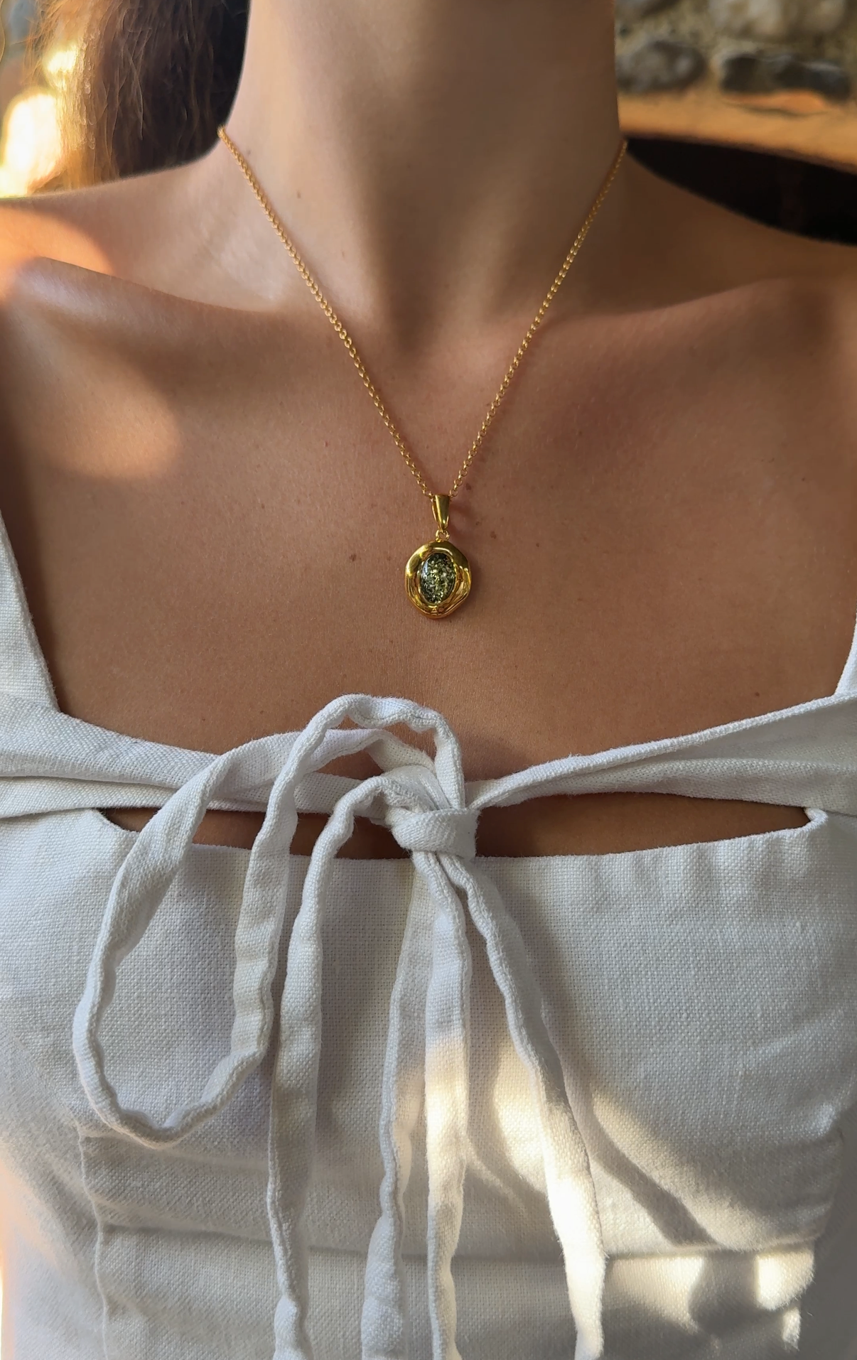 Golden Nectar Necklace – Green Amber