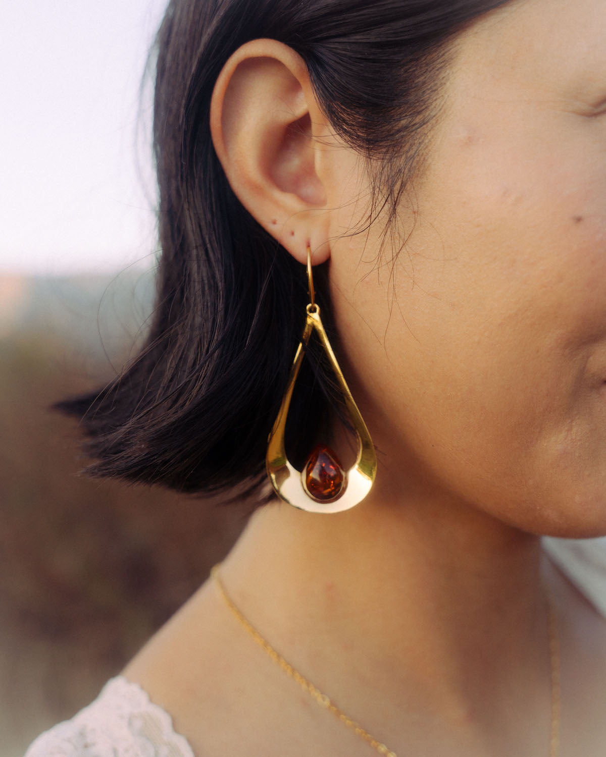 Cognac Drop Amber Earrings