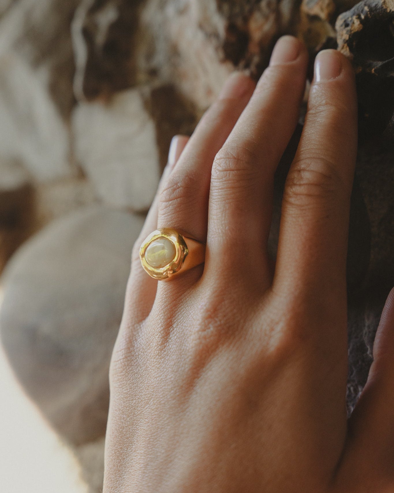 Milky Yellow Amber Moon Ring